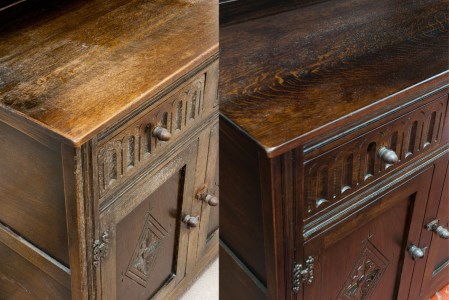 French polishing of cabinet before and after
